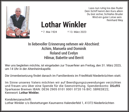 Traueranzeige von Lothar Winkler von trauer.extra-tipp-moenchengladbach.de