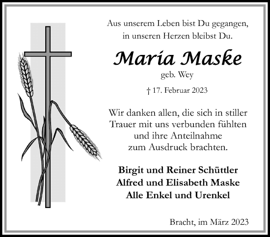 Traueranzeige von Maria Maske von trauer.extra-tipp-moenchengladbach.de