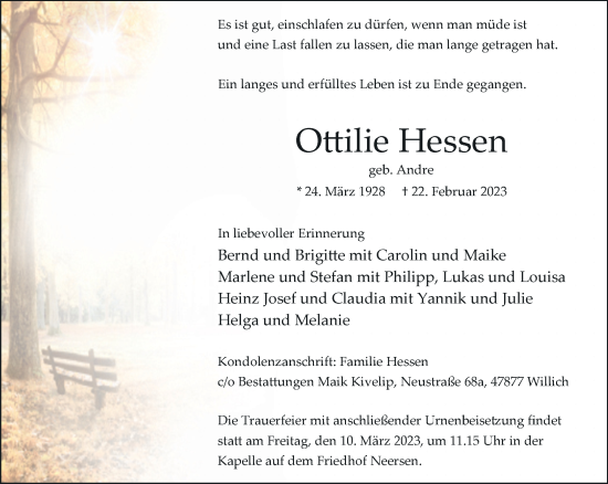 Traueranzeige von Ottilie Hessen von trauer.extra-tipp-moenchengladbach.de