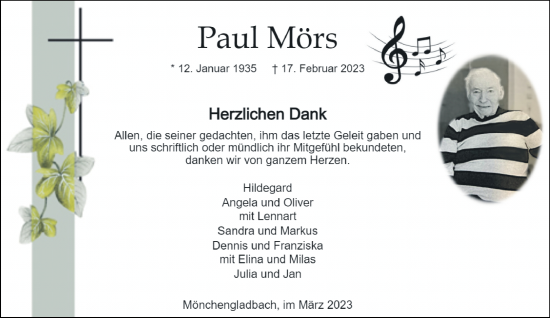 Traueranzeige von Paul Mörs von trauer.extra-tipp-moenchengladbach.de
