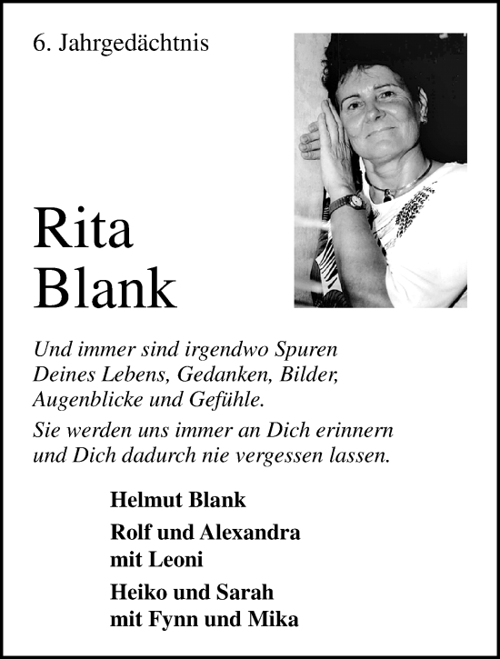 Traueranzeige von Rita Blank von trauer.mein.krefeld.de