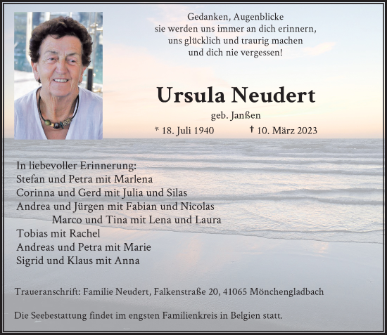 Traueranzeige von Ursula Neudert von trauer.extra-tipp-moenchengladbach.de