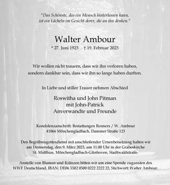Traueranzeige von Walter Ambour von trauer.extra-tipp-moenchengladbach.de