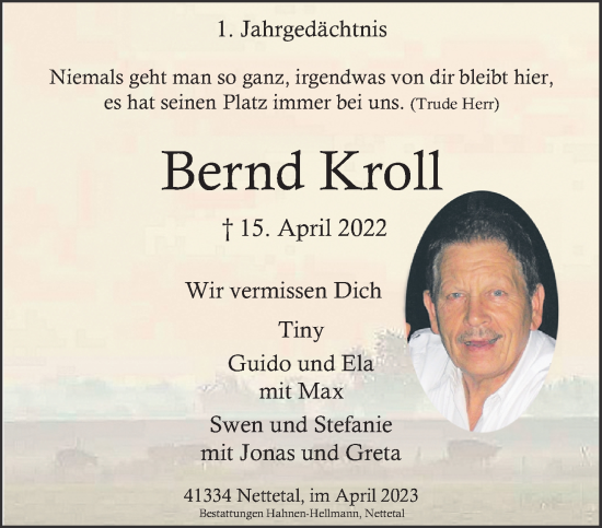 Traueranzeige von Bernd Kroll von trauer.extra-tipp-moenchengladbach.de