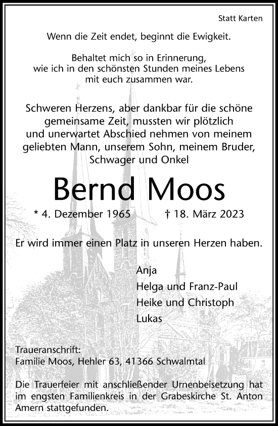 Traueranzeige von Bernd Moos von trauer.extra-tipp-moenchengladbach.de