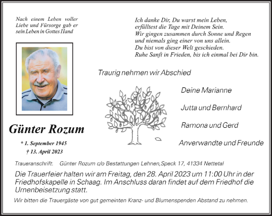 Traueranzeige von Günter Rozum von trauer.extra-tipp-moenchengladbach.de