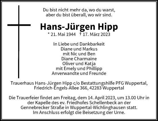 Traueranzeige von Hans-Jürgen Hipp von trauer.wuppertaler-rundschau.de
