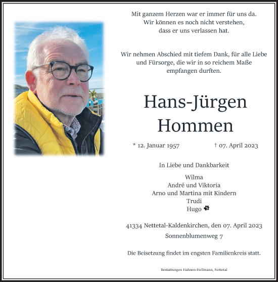 Traueranzeige von Hans-Jürgen Hommen von trauer.extra-tipp-moenchengladbach.de