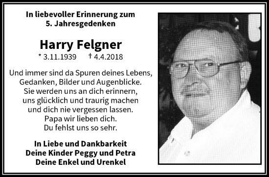 Traueranzeige von Harry Felgner von trauer.wuppertaler-rundschau.de