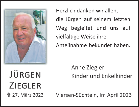 Traueranzeige von Jürgen Ziegler von trauer.extra-tipp-moenchengladbach.de