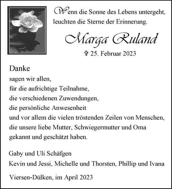 Traueranzeige von Marga Ruland von trauer.extra-tipp-moenchengladbach.de