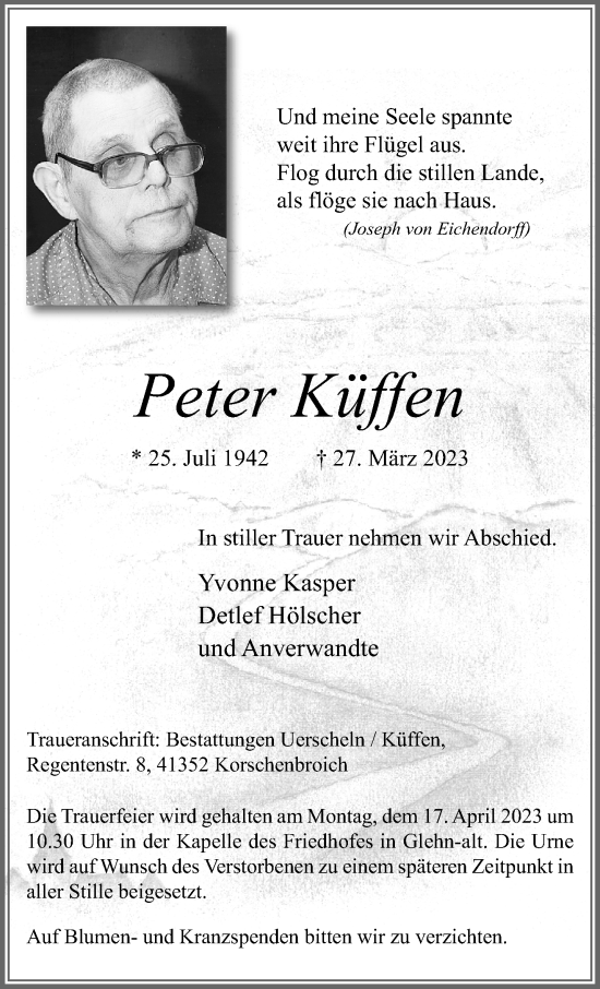 Traueranzeige von Peter Küffen von trauer.extra-tipp-moenchengladbach.de