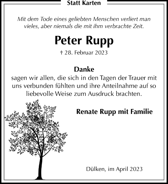 Traueranzeige von Peter Rupp von trauer.extra-tipp-moenchengladbach.de