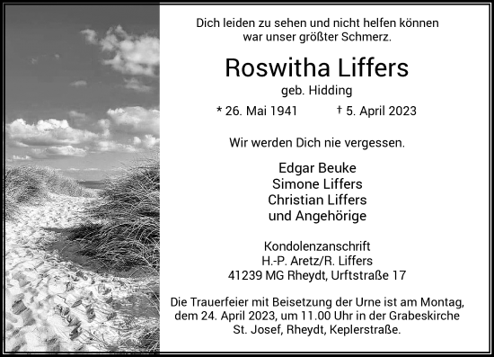 Traueranzeige von Roswitha Liffers von trauer.extra-tipp-moenchengladbach.de