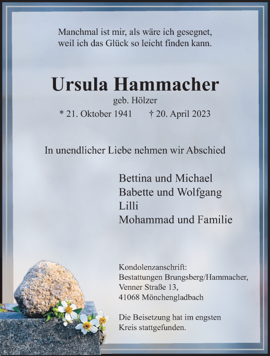 Traueranzeige von Ursula Hammacher von trauer.extra-tipp-moenchengladbach.de