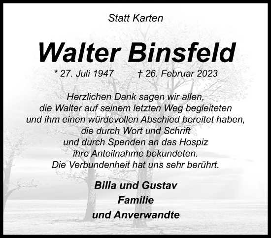 Traueranzeige von Walter Binsfeld von trauer.extra-tipp-moenchengladbach.de