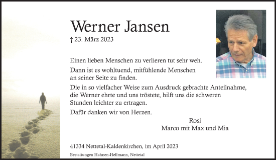 Traueranzeige von Werner Jansen von trauer.extra-tipp-moenchengladbach.de