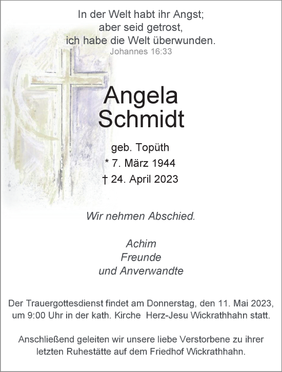 Traueranzeige von Angela Schmidt von trauer.extra-tipp-moenchengladbach.de