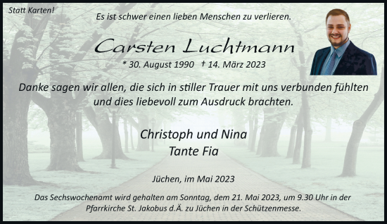 Traueranzeige von Carsten Luchtmann von trauer.stadt-kurier.de