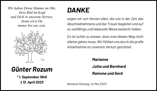 Traueranzeige von Günter Rozum von trauer.extra-tipp-moenchengladbach.de