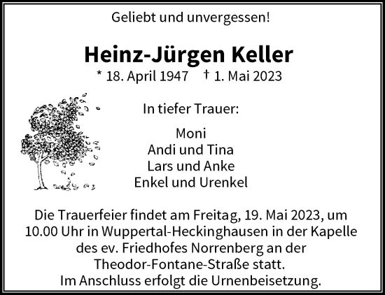 Traueranzeige von Heinz-Jürgen Keller von trauer.wuppertaler-rundschau.de