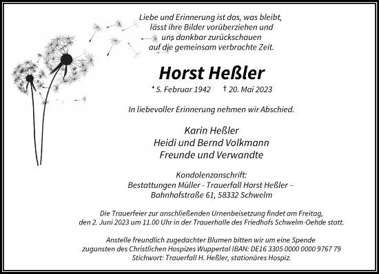 Traueranzeige von Horst Heßler von trauer.wuppertaler-rundschau.de