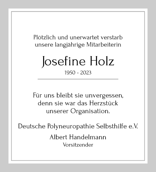 Traueranzeige von Josefine Holz von trauer.extra-tipp-moenchengladbach.de