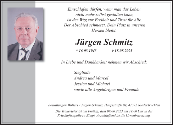 Traueranzeige von Jürgen Schmitz von trauer.extra-tipp-moenchengladbach.de