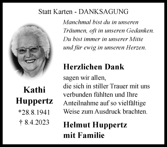 Traueranzeige von Kathi Huppertz von trauer.extra-tipp-moenchengladbach.de