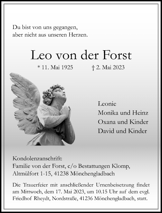 Traueranzeige von Leo von der Forst von trauer.extra-tipp-moenchengladbach.de