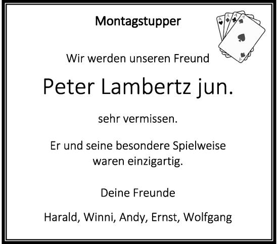 Traueranzeige von Peter Lambertz von trauer.extra-tipp-moenchengladbach.de