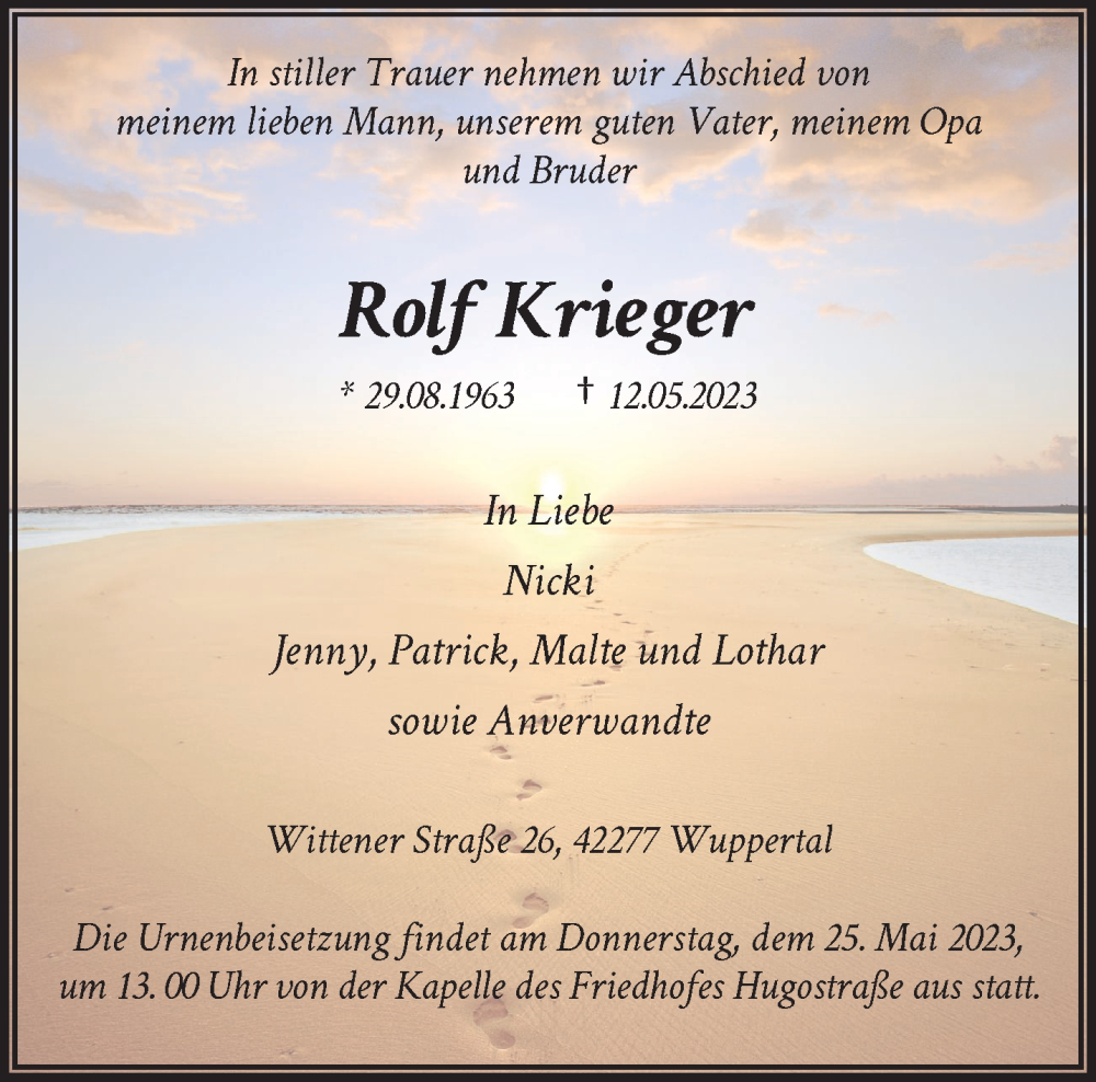  Traueranzeige für Rolf Krieger vom 20.05.2023 aus trauer.wuppertaler-rundschau.de