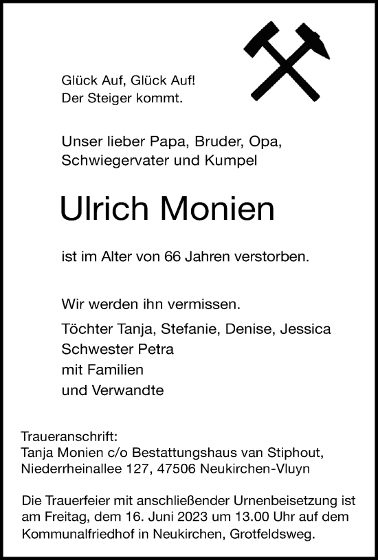 Traueranzeige von Ulrich Monien von trauer.mein.krefeld.de