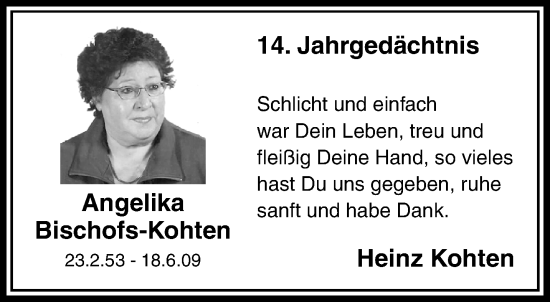 Traueranzeige von Angelika Bischofs-Kohten von trauer.extra-tipp-moenchengladbach.de