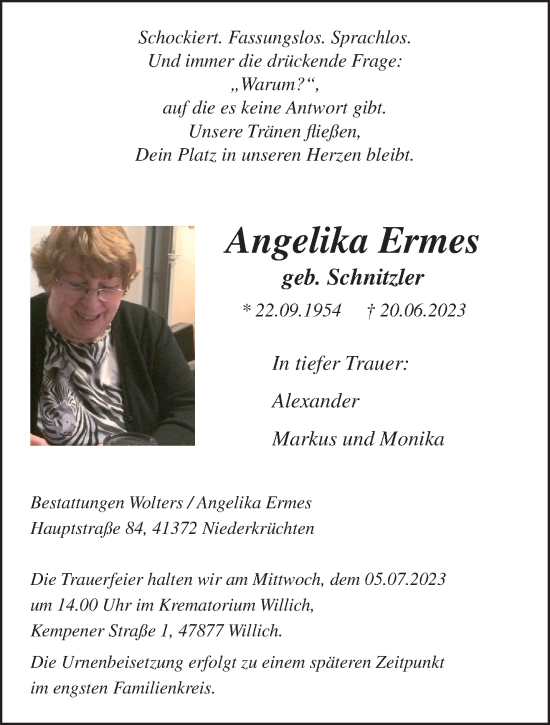 Traueranzeige von Angelika Ermes von trauer.extra-tipp-moenchengladbach.de