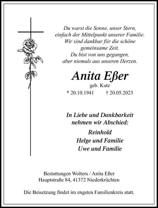 Traueranzeige von Anita Eßer von trauer.extra-tipp-moenchengladbach.de