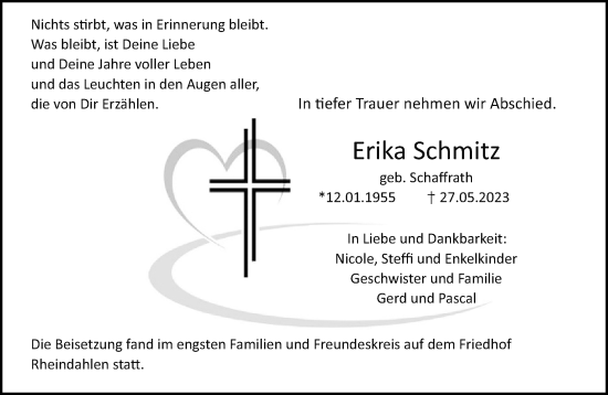 Traueranzeige von Erika Schmitz von trauer.extra-tipp-moenchengladbach.de