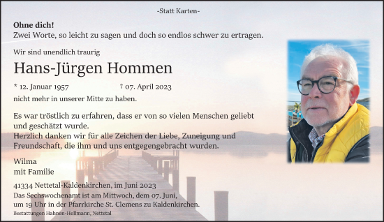 Traueranzeige von Hans-Jürgen Hommen von trauer.extra-tipp-moenchengladbach.de
