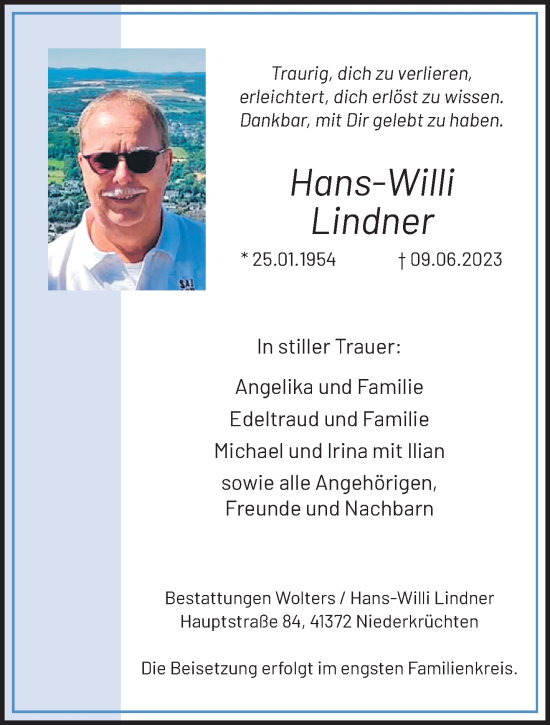 Traueranzeige von Hans-Willi Lindner von trauer.extra-tipp-moenchengladbach.de