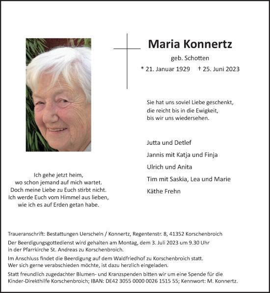 Traueranzeige von Maria Konnertz von trauer.extra-tipp-moenchengladbach.de