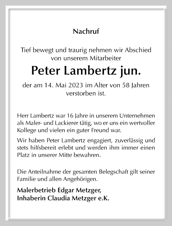 Traueranzeige von Peter Lambertz von trauer.extra-tipp-moenchengladbach.de