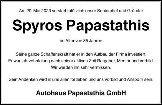 Traueranzeige von Spyros Papastathis von trauer.extra-tipp-moenchengladbach.de