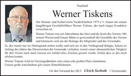 Traueranzeige von Werner Tiskens von trauer.extra-tipp-moenchengladbach.de