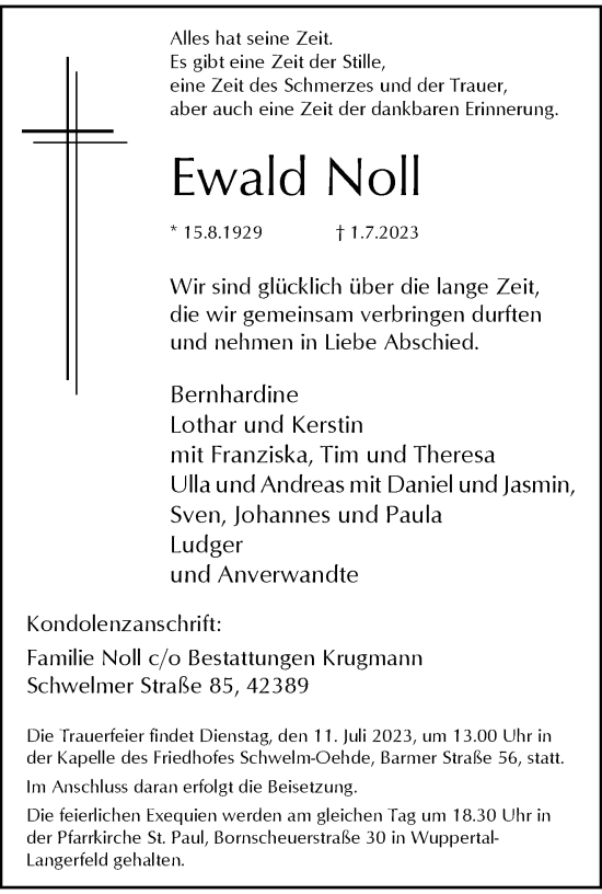 Traueranzeige von Ewald Noll von trauer.wuppertaler-rundschau.de