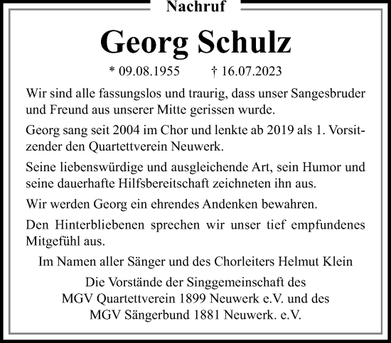 Traueranzeige von Georg Schulz von trauer.extra-tipp-moenchengladbach.de