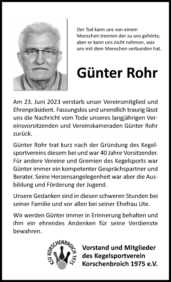 Traueranzeige von Günter Rohr von trauer.extra-tipp-moenchengladbach.de