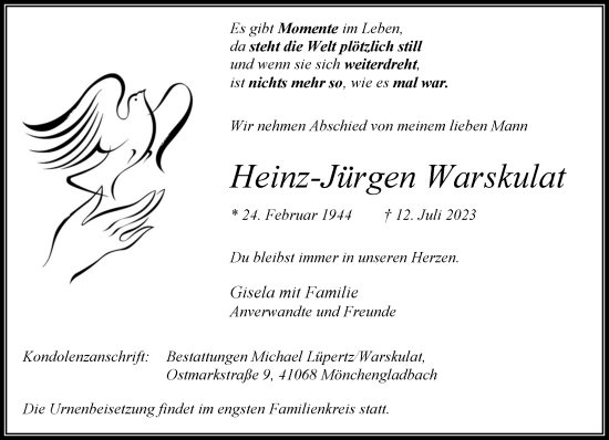 Traueranzeige von Heinz Jürgen Warskulat von trauer.extra-tipp-moenchengladbach.de