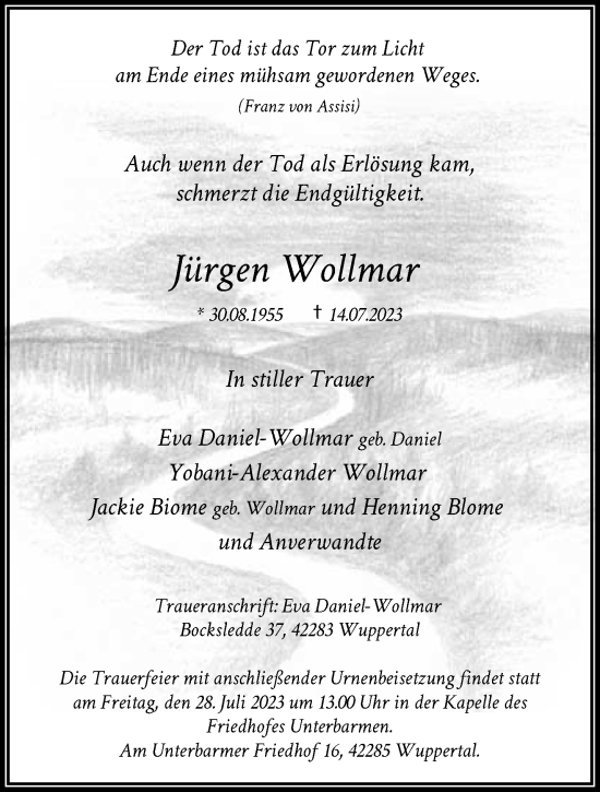 Traueranzeige von Jürgen Wollmar von trauer.wuppertaler-rundschau.de