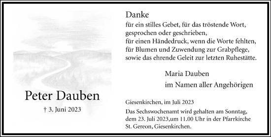 Traueranzeige von Peter Dauben von trauer.extra-tipp-moenchengladbach.de