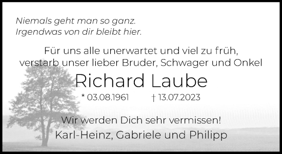 Traueranzeige von Richard Laube von trauer.extra-tipp-moenchengladbach.de